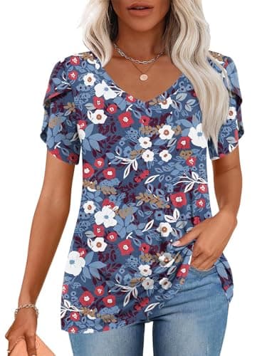 CATHY 2025 Women's Short Sleeve V-Neck Tunic Tops S-4XL