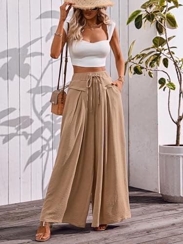 CORSKI Flowy Wide Leg Palazzo Pants for Women Elastic Waist Casual Summer
