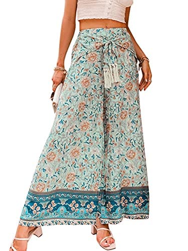Eteviolet Women's Boho High-Waisted Wide Leg Flowy Summer Pants