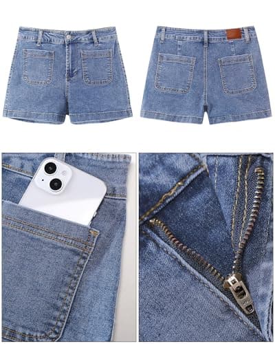 Luvamia High Waisted Women's Denim Shorts with Pockets Casual Summer Stretch Cutoff