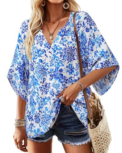 Bebonnie Women's Bohemian 3/4 Sleeve V-Neck Tunic Tops