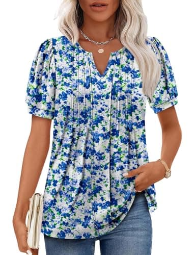 Angerella Women's Casual V-Neck Short Sleeve Tunic Top