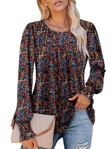 Angerella Comfy Long Sleeve Crew Neck Fall Blouses for Women