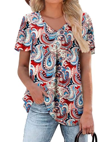 Angerella Women's Summer Dressy Casual Short Sleeve V-Neck Tops for Leggings