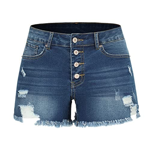 Thunder Star Women's Mid Rise Ripped Stretch Denim Shorts
