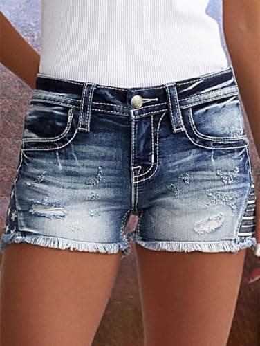 Flamingals Women's Ripped Denim Low-Waist Skinny Shorts