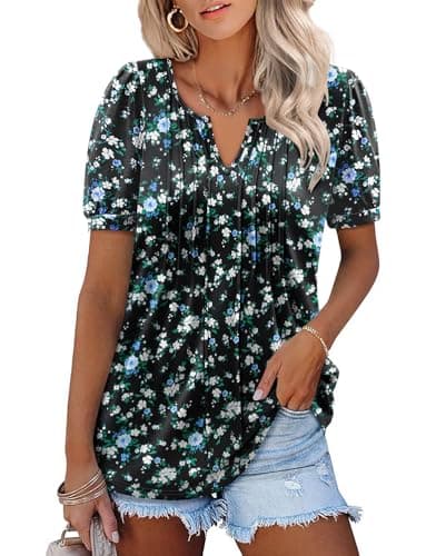 Angerella Women's Casual V-Neck Short Sleeve Tunic Top