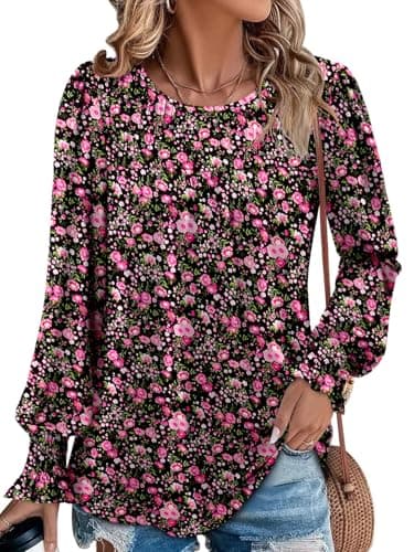 Angerella Comfy Long Sleeve Crew Neck Fall Blouses for Women