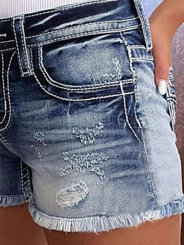 Flamingals Women's Mid-Waisted Ripped Denim Shorts