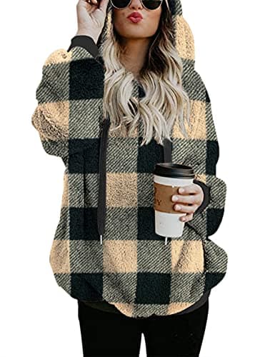 Romanstii Women's Casual Double Fuzzy Sweatshirt Hoodie Outwear S-XXL