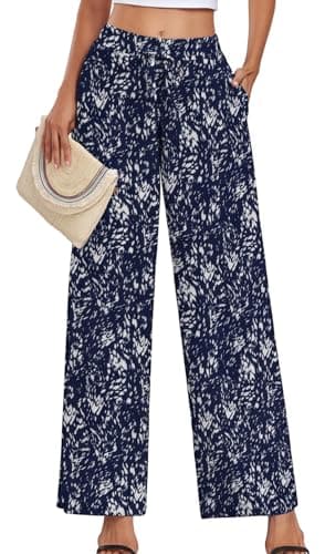 YVH Women's Casual Loose Fit Palazzo Pants with Pockets Elastic Waist