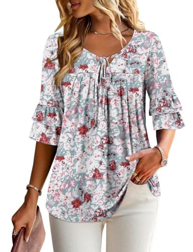 Angerella Dressy 3/4 Sleeve V-Neck Tunic Tops Spring Summer Tops