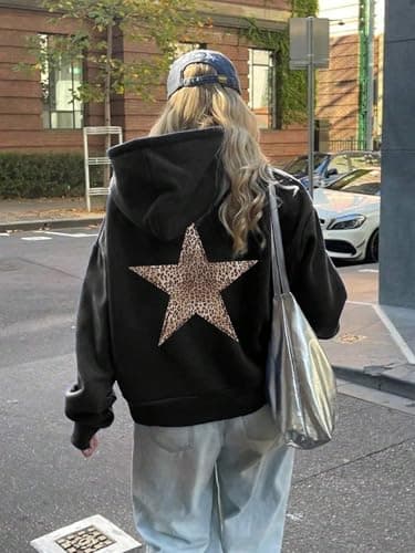 Cheetah Star Print Hoodie Sweatshirt for Women