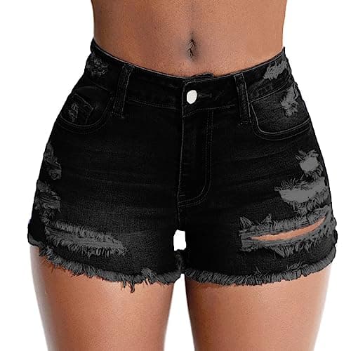 Tunlaud Women's Stretch Ripped Denim Shorts Distressed Jeans