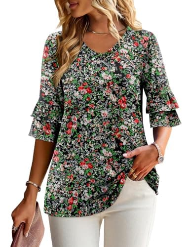 Angerella Dressy 3/4 Sleeve V-Neck Tunic Tops Spring Summer Tops