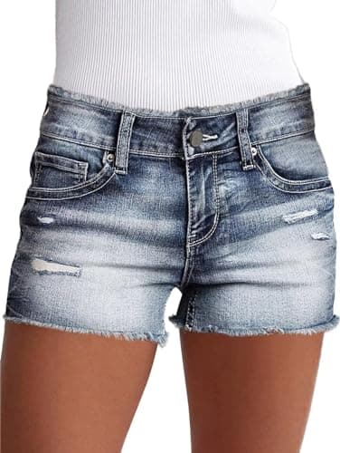 Flamingals Women's Mid-Waisted Ripped Denim Shorts