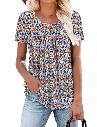 Angerella Women's Flirty Summer Pleated Floral Tunic Top S-3XL