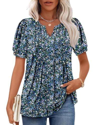 Angerella Women's Casual V-Neck Short Sleeve Tunic Top