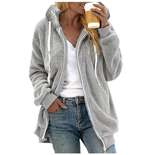 Oversized Sherpa Fleece Jacket for Women Warm Winter Coat Zip Up Pockets