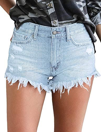 Luvamia Women's Casual High-Waisted Frayed Denim Shorts