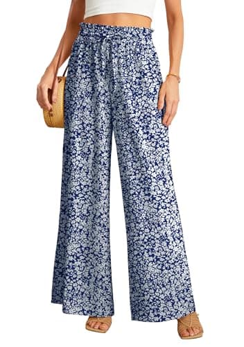 JINKESI Women's High-Waist Wide Leg Loose Pants with Adjustable Ties