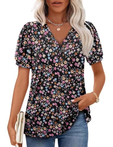 Angerella Women's Casual V-Neck Short Sleeve Tunic Top