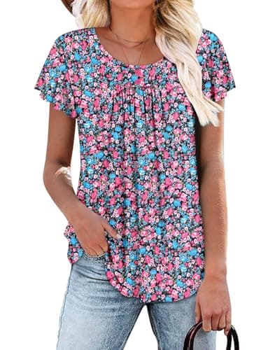 Angerella Women's Flirty Summer Pleated Floral Tunic Top S-3XL