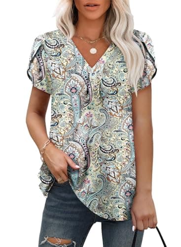 Angerella Women's Summer Dressy Casual Short Sleeve V-Neck Tops for Leggings