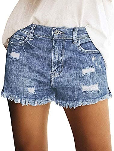 OnlyPuff Women's Ripped Mid-Waisted Denim Shorts