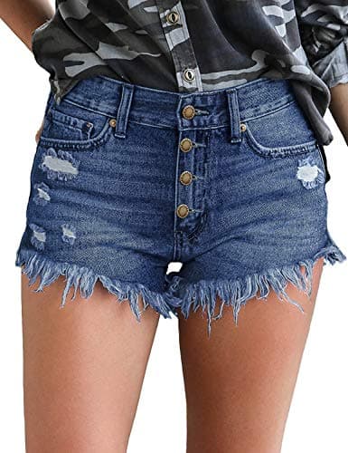 Luvamia Women's Casual High-Waisted Frayed Denim Shorts
