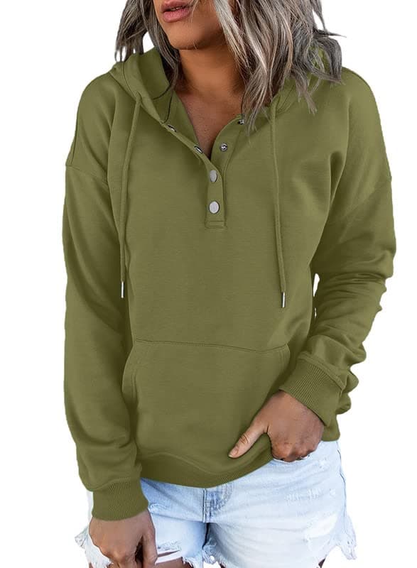 2024 Women's Casual Button Collar Hoodie Sweatshirt
