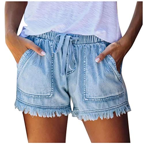 Women's Stretchy Mid Rise Ripped Denim Shorts