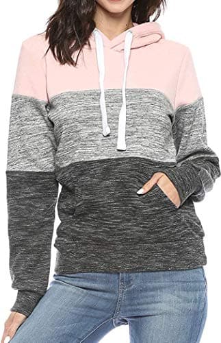 Barlver Women's Casual Color Block Long Sleeve Hoodies with Pocket