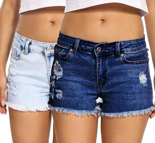 Foucome Women's Low Waisted Frayed Denim Shorts