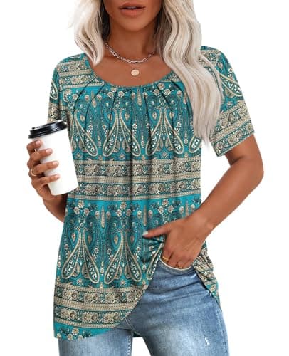 Anymeet Women's Summer Pleated Tunic Shirts M-3XL