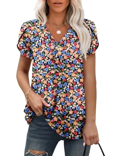 Angerella Women's Summer Dressy Casual Short Sleeve V-Neck Tops for Leggings