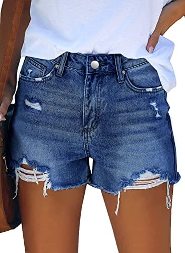 CHICZONE Women's Ripped Mid-High Waisted Denim Shorts