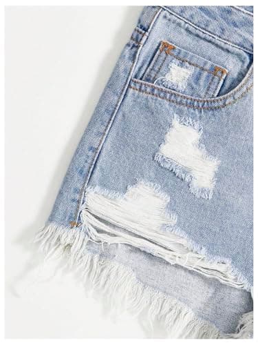SOLY HUX Women's Ripped Jean Shorts Raw Hem Distressed Denim