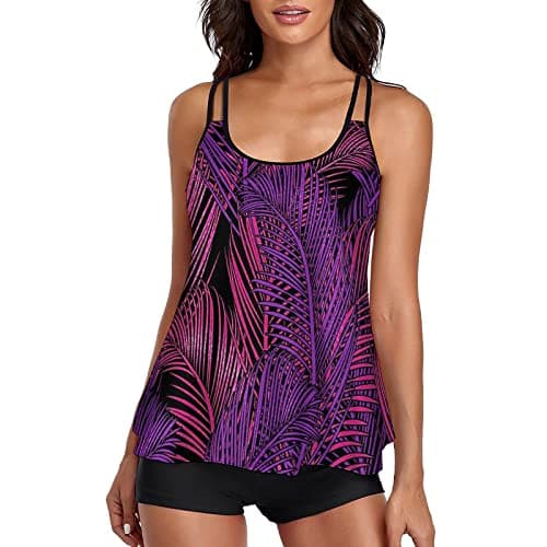 LCMTWX Women's Solid Color Two-Piece Split Swimsuit Tank Top and Shorts