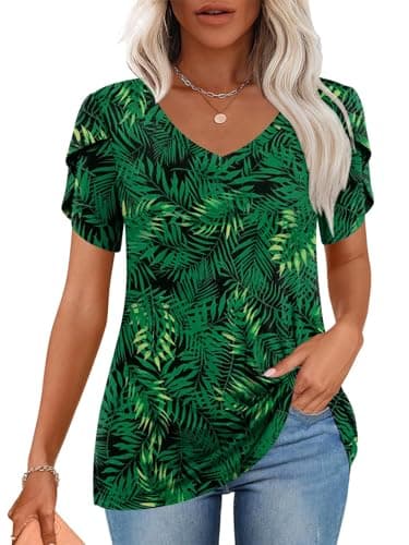 CATHY 2025 Women's Short Sleeve V-Neck Tunic Tops S-4XL