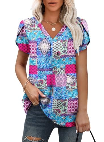Angerella Women's Summer Dressy Casual Short Sleeve V-Neck Tops for Leggings