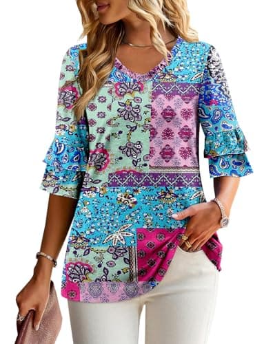 Angerella Dressy 3/4 Sleeve V-Neck Tunic Tops Spring Summer Tops