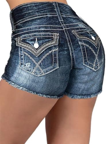 Flamingals Women's Mid-Rise Ripped Skinny Denim Shorts