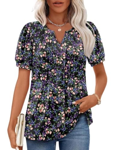 Angerella Women's Casual V-Neck Short Sleeve Tunic Top