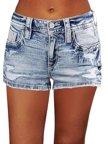 Flamingals Raw Hem Mid-Waist Stretchy Jean Shorts for Women