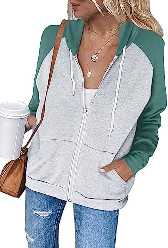 Ezbelle Women's Color Block Zip-Up Hoodie Sweatshirt with Pockets