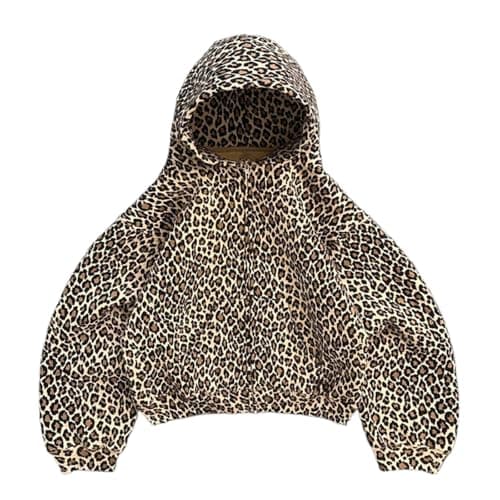 Ckuea Y2K Cheetah Print Hoodie Pullover