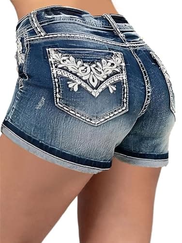 Flamingals Women's Mid-Rise Ripped Skinny Denim Shorts