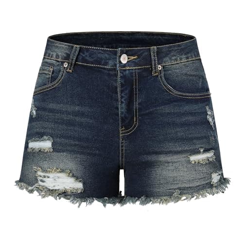 Thunder Star Women's Mid Rise Ripped Stretch Denim Shorts