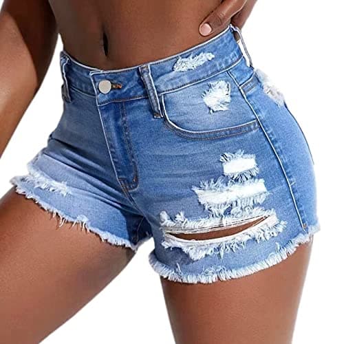 Tunlaud Women's Stretch Ripped Denim Shorts Distressed Jeans